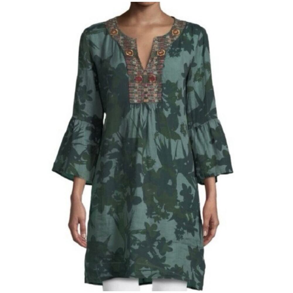 Johnny Was Workshop floral green Dress/Tunic Sz Small Ramie Linen